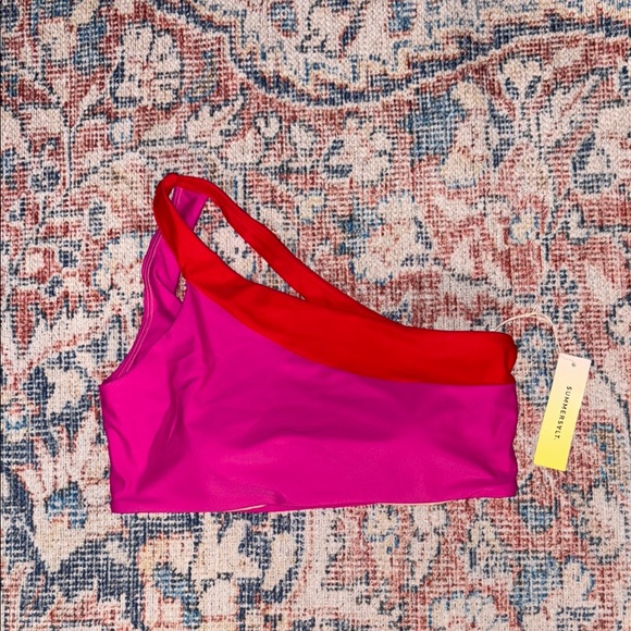 Summersalt The Sidestroke One Shoulder Bikini Top in Hibiscus/Lava SZ 6 NWT - Picture 3 of 5